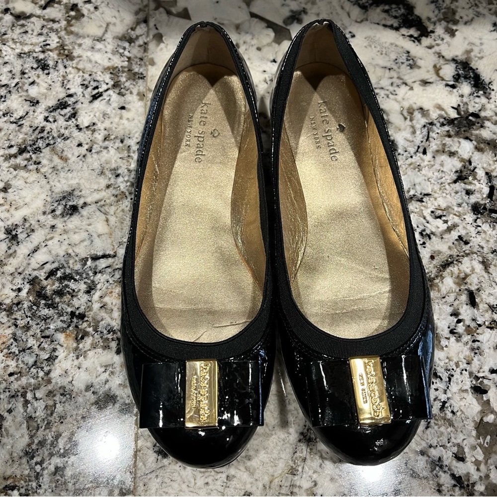 Kate Spade Tock Black Patent Leather Bow Ballet Flats Size 7.5